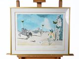 une photo d'un tableau posé sur un chevalet, représentant un cheval dessiné par un homme