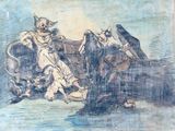 an image of a drawing of a woman sitting on a couch surrounded by animals