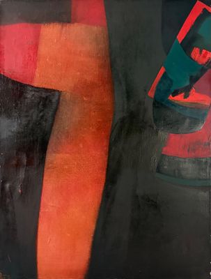 a painting of a man holding a skateboard in his hand