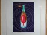 peinture représentant une bouteille de vin contenant un liquide rouge