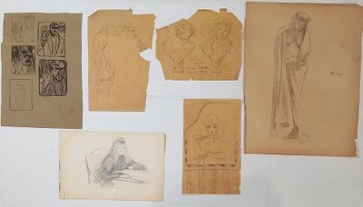 several drawings of a man and a woman sitting on a chair