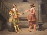painting of two men standing next to each other holding wine glasses
