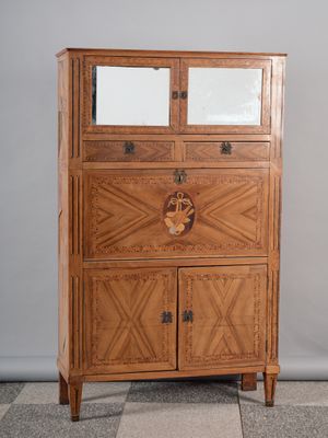 Meuble secrétaire en bois de placage à décor géométrique d'u…