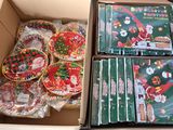 a box full of christmas cards and other decorations