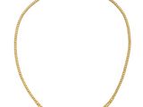 a yellow gold necklace with a chain on a white background