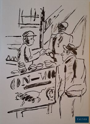 un dessin en noir et blanc représentant un homme et une femme assis à une table