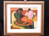 une peinture représentant un homme et une femme assis à une table