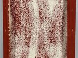 a red and white picture frame with a red and white stripe