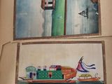 painting of a boat and a boat with a man on it