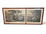 paire de gravures du XIXe siècle représentant une scène de village