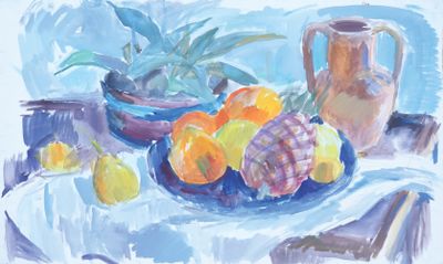 un tableau représentant un bol d'oranges et de citrons posé sur une table