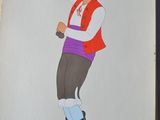 painting of a man in a red vest and black pants