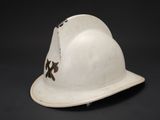 an image of a white hard hat on a black background