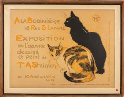a painting of two cats sitting next to each other