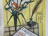a drawing of a vase of flowers on a table