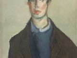 portrait of a man in a brown jacket and blue shirt