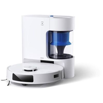 a close up of a white and blue machine on a white surface