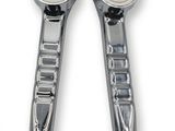 two chrome shower heads on a white background