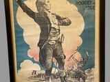 affiche représentant un homme tenant un pistolet dans la main droite et le pointant vers le ciel