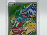 a close up of a pokemon card in a plastic case
