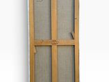 an old wooden screen door with glass panels and a wooden frame