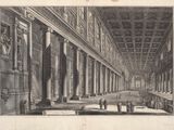 an old drawing of a large room with columns and a ceiling