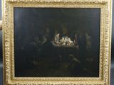 une peinture représentant un groupe de personnes assises autour d'une table