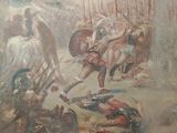 tableau représentant une bataille avec des hommes à cheval et des chevaux
