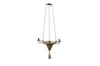 Lanterne en bois et bronze patine doté d'une vasque conique …