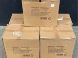 several cardboard boxes stacked on top of each other on a pallet