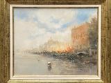 an image of a painting of a boat on a river