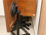 a small table with a door open in a room