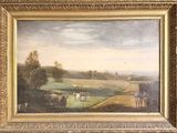 a picture of a painting of cows in a field