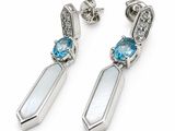 a pair of earrings with blue topaz and white topaz stones