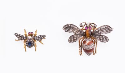 Deux broches d'insectes serties de pierres précieuses et de … - Photo 1