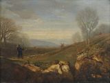 painting of a man with a horse and a dog in a landscape