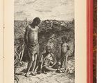 un vieux livre sur lequel figure le dessin d'un homme et d'un chien