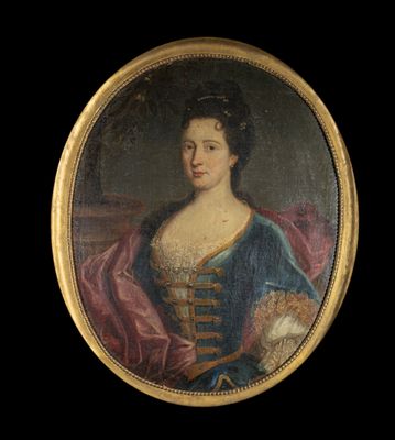 a painting of a woman in a blue dress holding a cat
