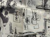 un dessin en noir et blanc représentant une pièce avec une fenêtre