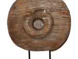 an image of a wooden sculpture of a spiral on a stand