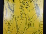 tableau représentant un homme et une femme tenant chacun une fleur à la main