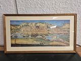a painting of a view of a city with boats in the water