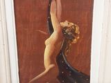 tableau représentant une femme nue vêtue d'une robe noire et tenant un foulard noir