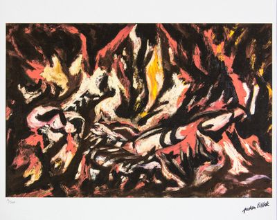 une image représentant un tableau où l'on voit un homme et une femme dans une grotte