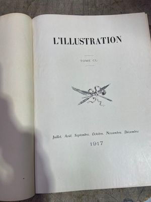 an open book with a picture of two crossed swords on it