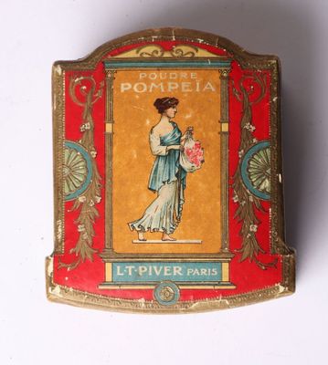 a red box with a picture of a woman holding a bouquet
