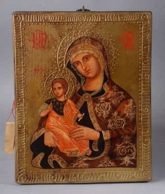 une icône russe ancienne représentant la Vierge à l'Enfant