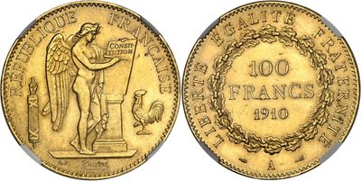 a gold coin with the image of a man holding a sword