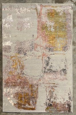 Tapis Moderne noué main couleur gris et doré 300 x 200