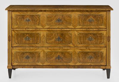 a wooden chest of drawers with drawers and drawers on each side